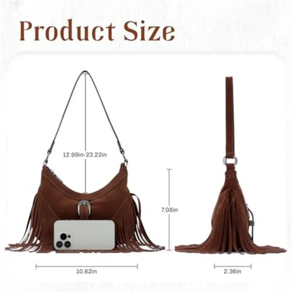 CHOCOLATE BROWN Bohemian Cowgirl Vegan Suede Faux Leather Fringe Purse Boho Bag